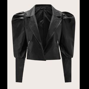 Puff Sleeve Faux Leather Jacket